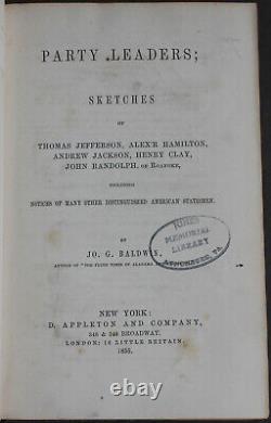 Rare Antique Old Book US Party Leaders 1855 Hamilton Jefferson Jackson America