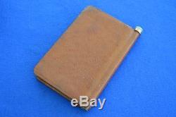 Rare Antique Secret Leather & Silver Plate Diary Book Hip Flask Leather Flask