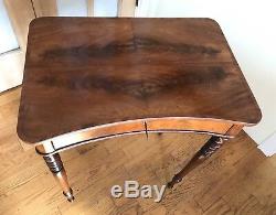 Rare, Antique Sewing Table with book matched walnut, keyhole drawer, turned legs