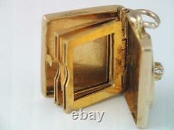 Rare Antique Victorian Solid 14k Gold & Diamond Photo Locket Book Charm Ornate