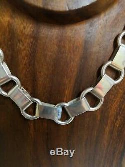 Rare Antique Victorian Sterling Silver Engraved Book Chain Link Necklace 30.48g