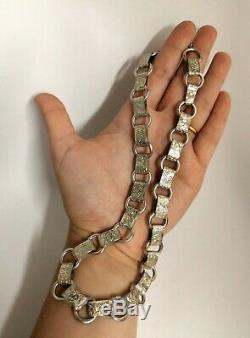 Rare Antique Victorian Sterling Silver Engraved Book Chain Link Necklace 30.48g