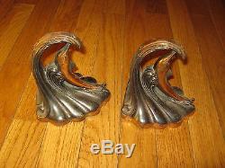 Rare Antique Vintage Old Bronze Over Cast Metal Dolphin Book Ends Fishing decor