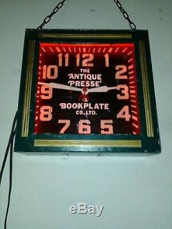 Rare Art Deco 1930's Bookplate Co. Neon Clock. Antiquarian Book