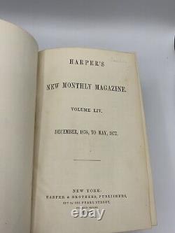 Rare Harper's Monthly Magazine Antique Leather Spine Book Dec 1876-Nov. 1877