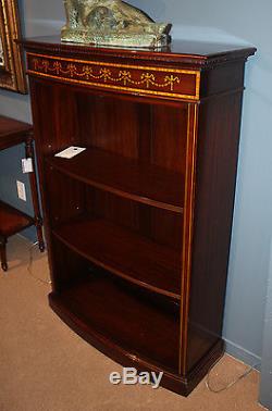 Rare Inlaid Bell Flower Mahogany Sheraton Low Bookcase Book Shelf MINT