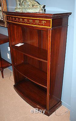 Rare Inlaid Bell Flower Mahogany Sheraton Low Bookcase Book Shelf MINT