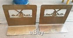 Rare Limbert Arts Crafts Era Hammered Copper Cut Out Book Ends