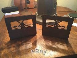 Rare Limbert Arts Crafts Era Hammered Copper Cut Out Book Ends