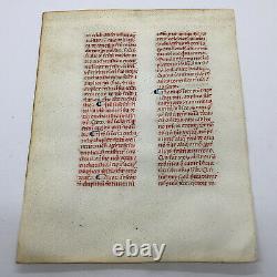 Rare Medieval Book Leaf Circa Late 1300s Handwritten On Vellum Red Ink