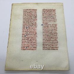 Rare Medieval Book Leaf Circa Late 1300s Handwritten On Vellum Red Ink
