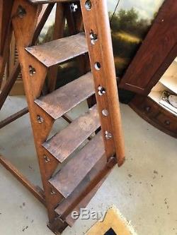 Rare Mid 19th Century Neo Gothic English Oak Library Steps Athenaeum Archive