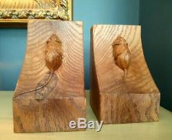 Rare Mouseman Robert Thompson Hand Carved Bookends. Solid Medium Oak. Book Ends