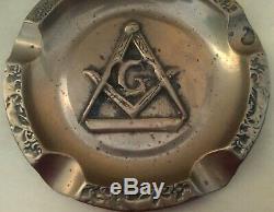 Rare Old Large Masonic Freemason Brass Ashtray & Free Book Haunted Antiques