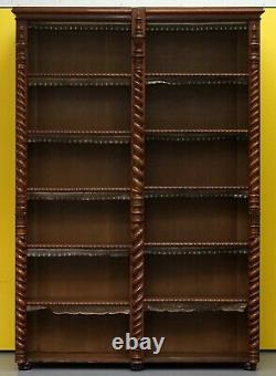 Rare Regency Library Bookcase With Hidden Build In Coat Cupboards Leather Trim