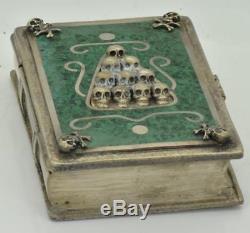 Rare antique Memento Mori Skulls Masonic Bible book shaped pocket watch box