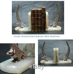 Rare antique bronze silver plated eagles eagle Art Deco pair of book ends