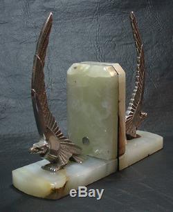 Rare antique bronze silver plated eagles eagle Art Deco pair of book ends