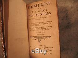 Rare antique leather book over 300 years old 1689 Homelies Apotres French Paris