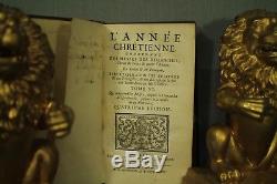 Rare antique old leather French Latin book 1697 L'Annee Chretienne Christian