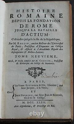 Roman History (1743) Rare Antique French Old Book of Rome with Map of Gaul, Estate