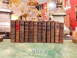 Set of 12 17th 18th & 19th Century Old French Leather Bound Book Collection