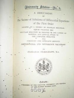 Solutions Differential Equations Of First Order Rare Antique Book India 1910