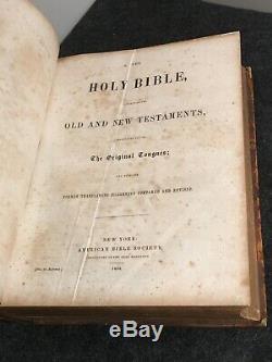 Stunning Antique Leather 1853 Holy Bible by American Bible Society RARE Book