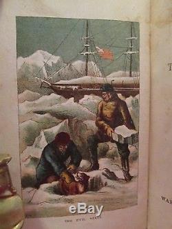 THE ENGLISHMAN AT THE NORTH POLE Jules Verne 1870s RARE Antique COLOR PLATE Book