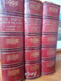 The Horse Its Treatment 1908 Wortley RARE Complete 3 Vol Antique Pt Leather Book