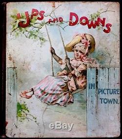 UPS & DOWNS IN PICTURE TOWN RARE Antique Nister/Dutton Movable Picture BOOK