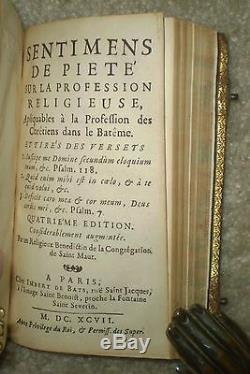 VERY RARE, 2 VOL, 1704 & 1697, ANTIQUE LEATHER With CLASPS, LA REGLE DE S. BENOIST