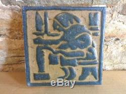 VERY RARE Grueby Pottery Tile MONK with BOOK Blue & Cream 6x6 (SAVE U FRAME)