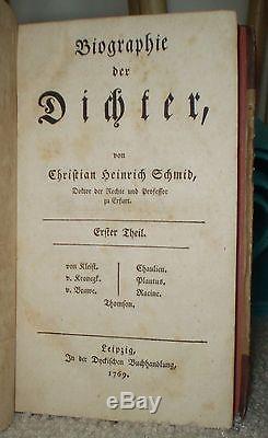 Very Rare, 1769, 1st Ed, Schmid, Biographie Der Dichter, Antique Leather Book