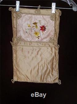 Very Rare French Antique Silk Hand Embroidered Victorian Book Cover 9 X 15