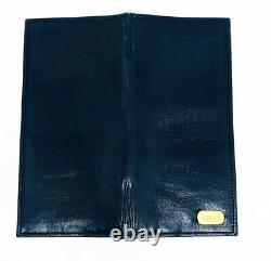 Vintage 1970's 1980's GUCCI Navy Leather Check Book Card Holder Wallet RARE box
