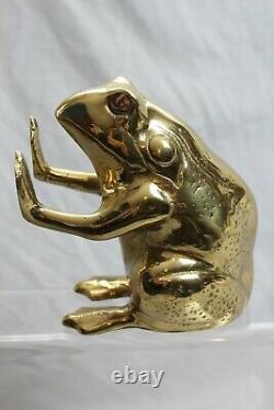 Vintage Brass Frog Book Ends Heavy Pair Library Office Man Cave Door Stops RARE