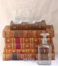 XL Crystal BACCARAT Whisky Liquor Set Tantalus French 1880 RARE Cuir Bound Books